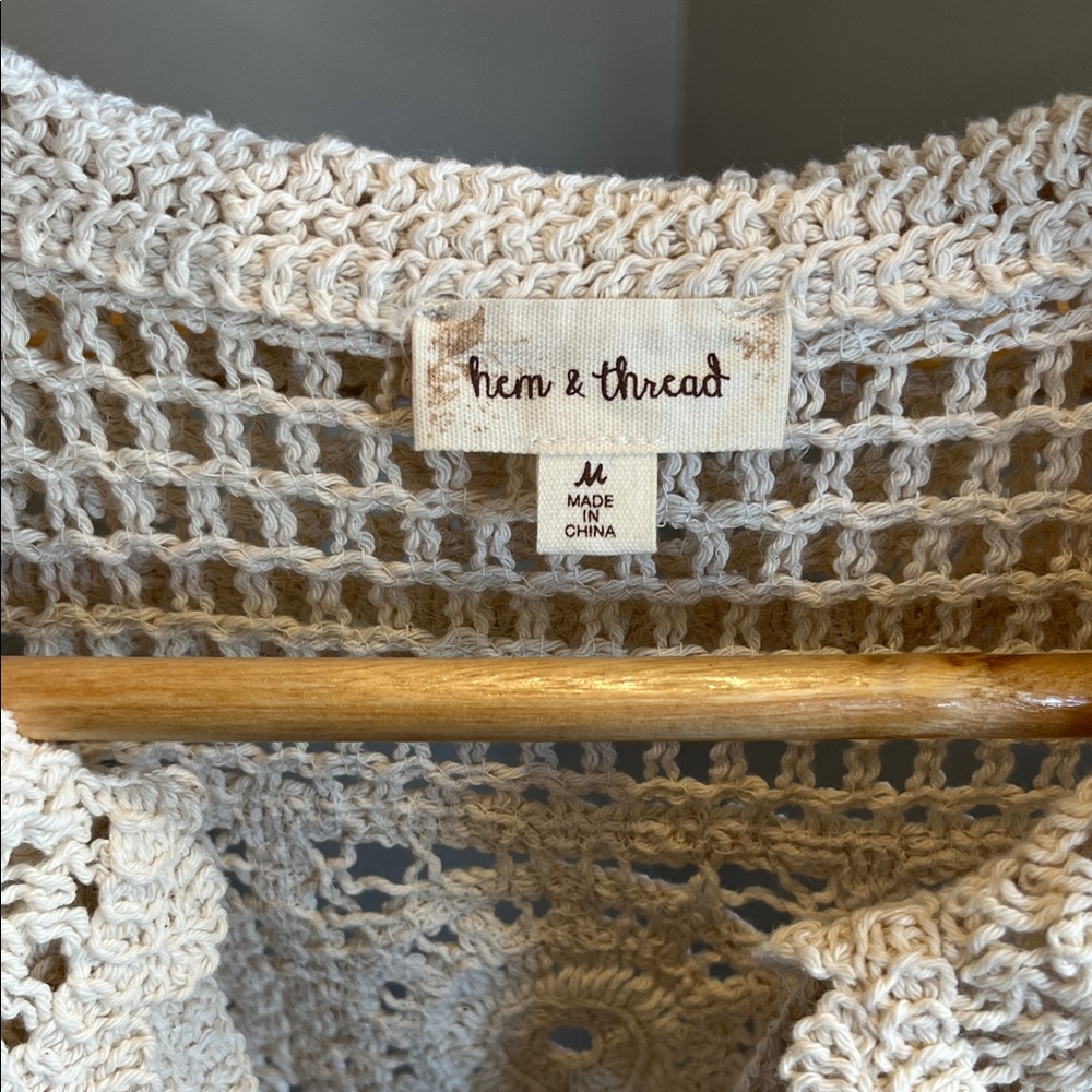 Hem & Thread Crocheted Button Front Top - Off Whi… - image 3